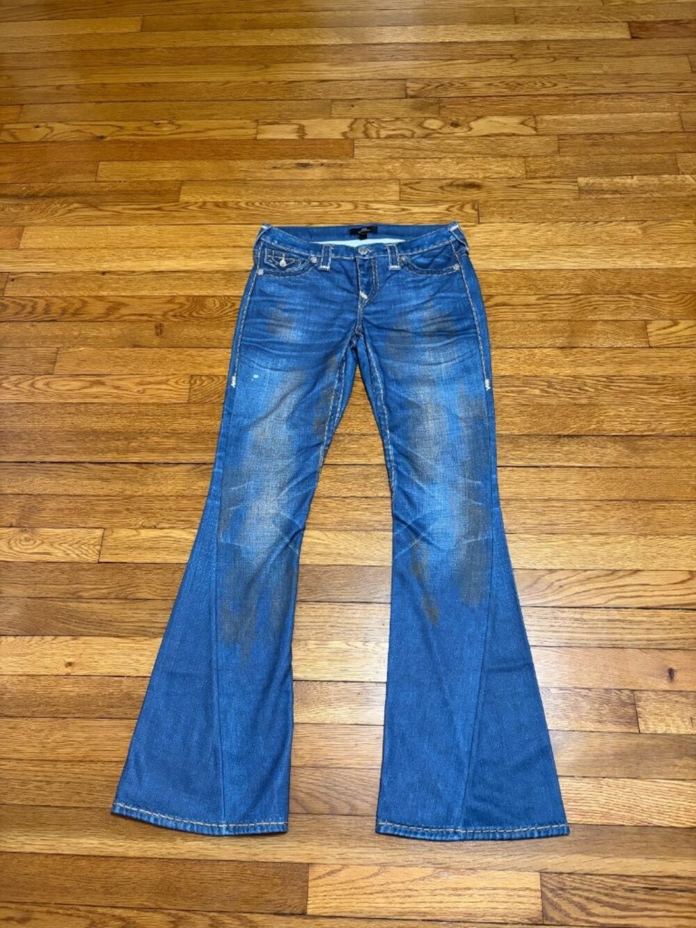 True Religion Womens Joey Mid Rise Flare Jeans Sz 26 Blue Stretch Jegging Denim
